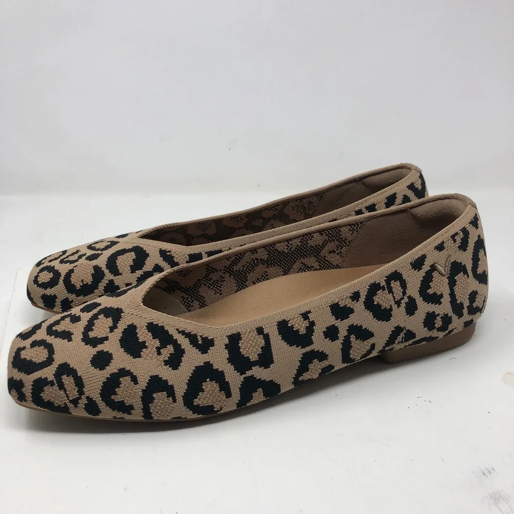 Vivaia Flats Womens 40 US 9 Leopard Print Square Toe Knit Sustainable Shoes